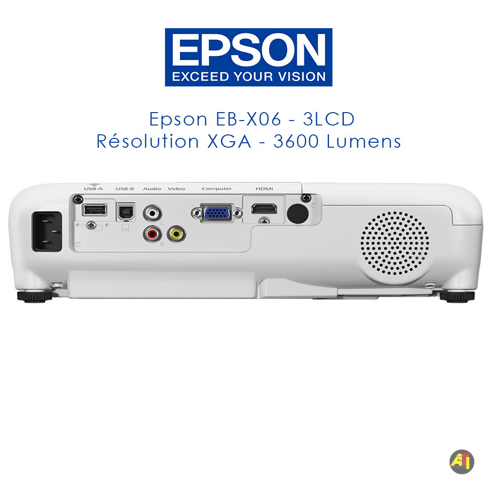 EB X06 2 Vidéo Projecteur Epson EB-X06 professionnel 3LCD – Résolution XGA – 3600 Lumens – HDMI/VGA – Haut-parleur intégré