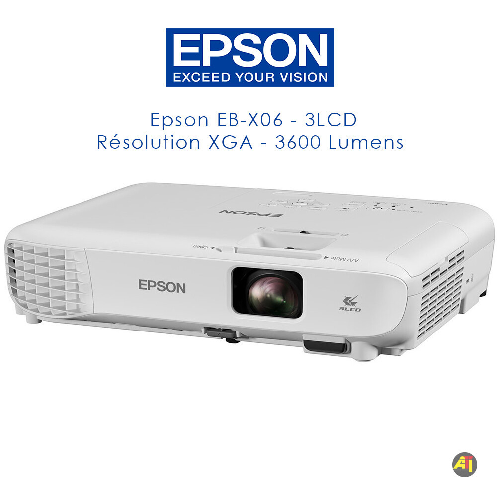 Vidéo Projecteur Epson EB-X06 professionnel 3LCD – Résolution XGA – 3600 Lumens – HDMI/VGA – Haut-parleur intégré