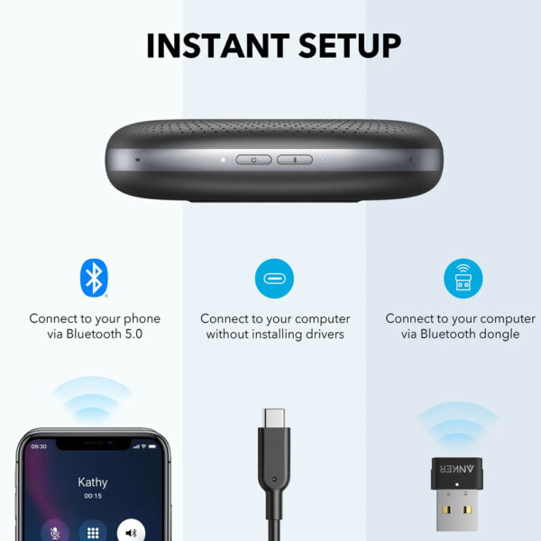 Anker PowerConf Speakerphone/Haut-parleur Bluetooth avec 6 microphones, prise de voix améliorée - Haut-parleur de conférence Bluetooth – Image 4