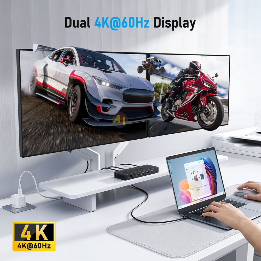 LEMORELE TC500 2 Lemorele TC500 - Station d'Acceuil 13-en-1, HDMI 4K 60Hz | USB-C PD, DP 1.2, USB 3.0, HDMI, SD, TF, RJ-45 Ethernet, 3,5 mm, USB Type-A – Image 3