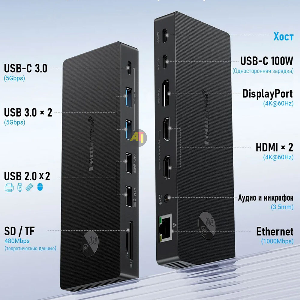 LEMORELE TC500 4 Lemorele TC500 - Station d'Acceuil 13-en-1, HDMI 4K 60Hz | USB-C PD, DP 1.2, USB 3.0, HDMI, SD, TF, RJ-45 Ethernet, 3,5 mm, USB Type-A – Image 5